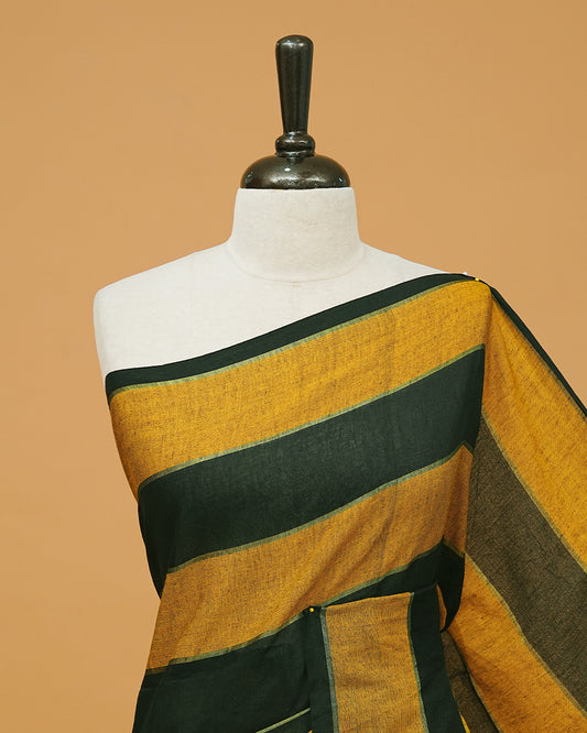 Black &  mustard Colour Mul Cotton saree
