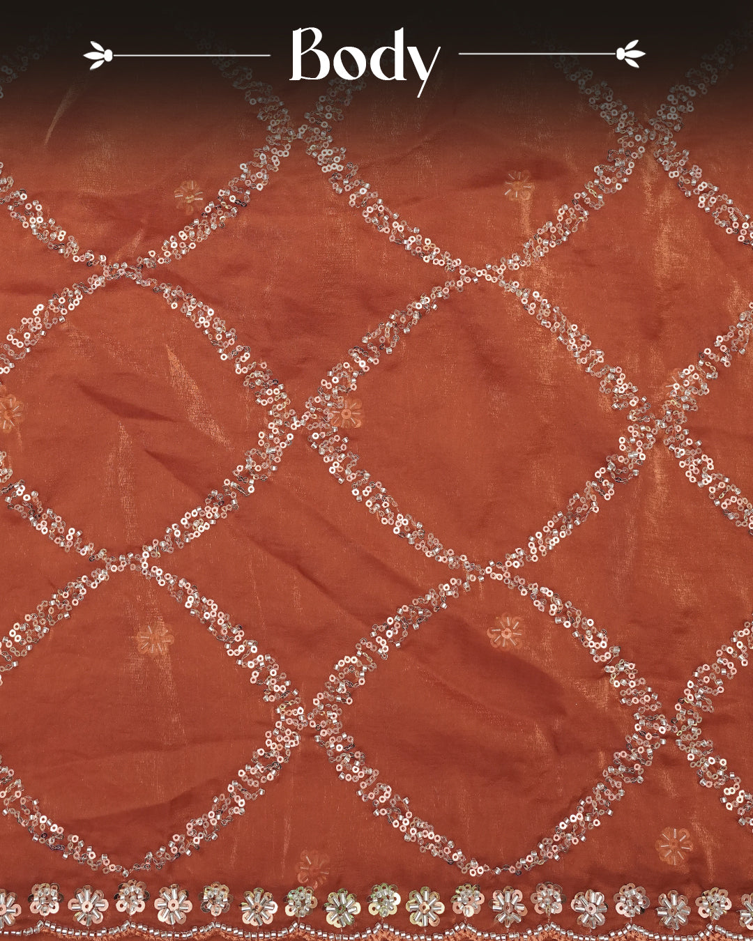 Rust Orange colour Designer saree featuring Beats & Sequins geometeric Pattern on body & worked border, comes with matching blouse piece.