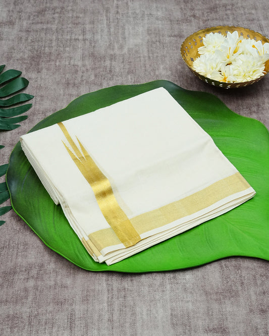Cream Coloured Cotton Double Dhoti with Elegant Minimal Gold Kara