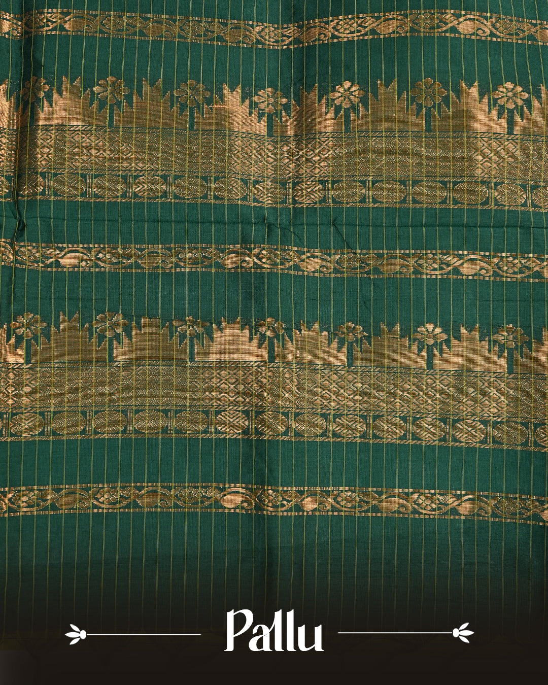 Green colour kalyani cotton saree featuring  check pattern on body, complemented by Dark Green colour with Antique zari border, paired with matching blouse piece