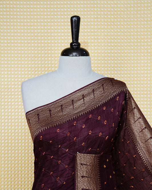 Burgundy Colour banaras bandhani saree