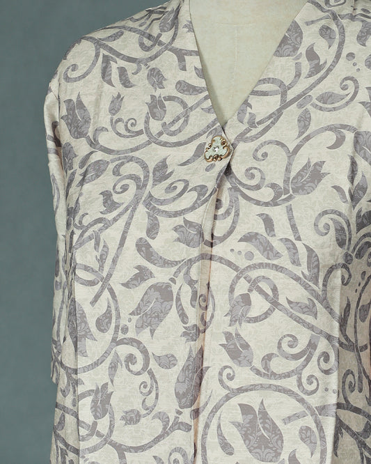 Light Grey colour Top with Kodi Print work on body, collar design, With sleeve.