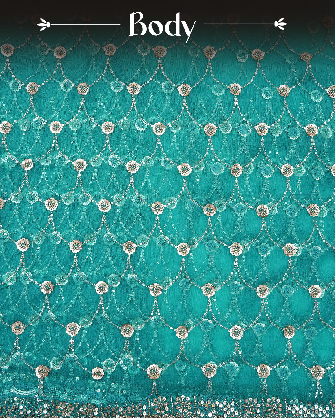 Teal colour Net Designer saree featuring Beats & Sequins geometric Pattern on body & worked border, comes with matching blouse piece.