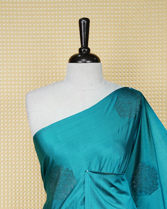 Dark cyan blue colour soft silk saree