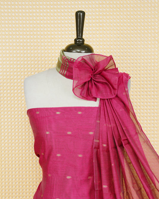 Maroon Colour Mul Chanderi Salwar Material Featuring Gold Zari Buttas on body, Paired With Matching Bottom & Elegant Dupatta