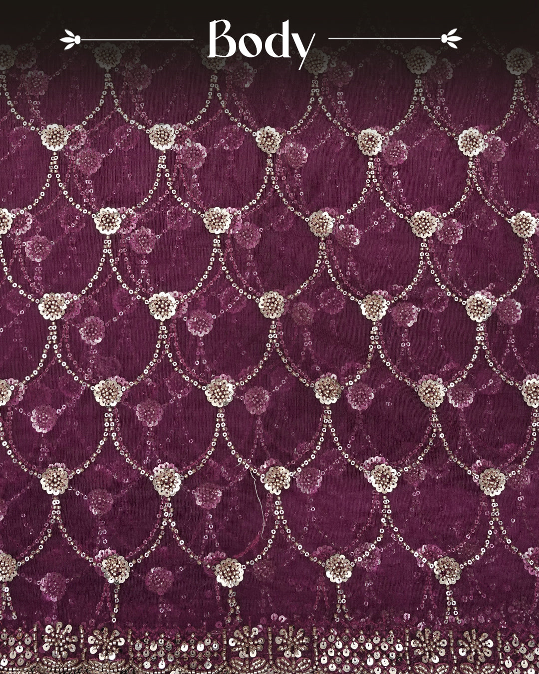 Purple colour Net Designer saree featuring Beats & Sequins geometric Pattern on body & worked border, comes with matching blouse piece.
