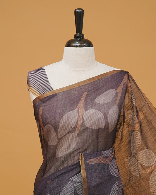 Dark coffee colour semi linen saree