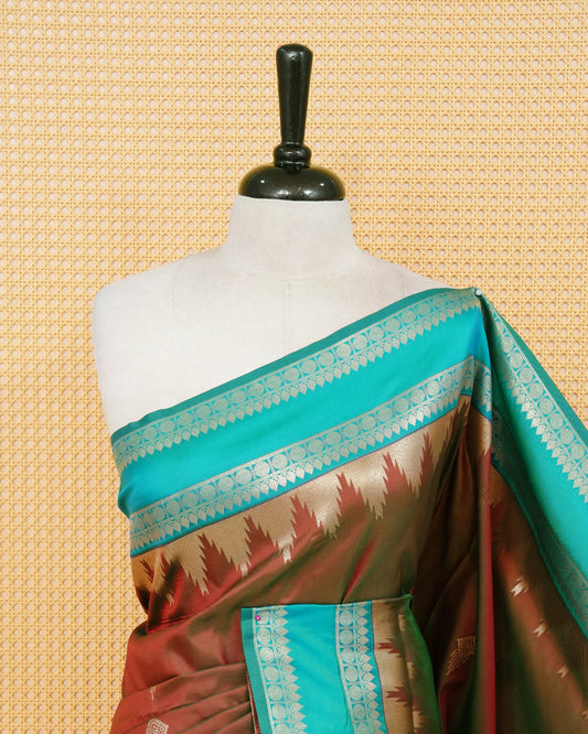 Red & green double shade colour soft silk saree