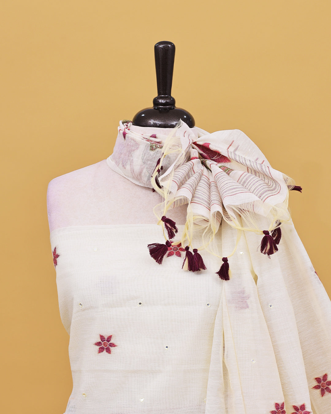 Off White colour Salwar material with Floral buttas With Mirror work on body, matching bottom & Dupatta.