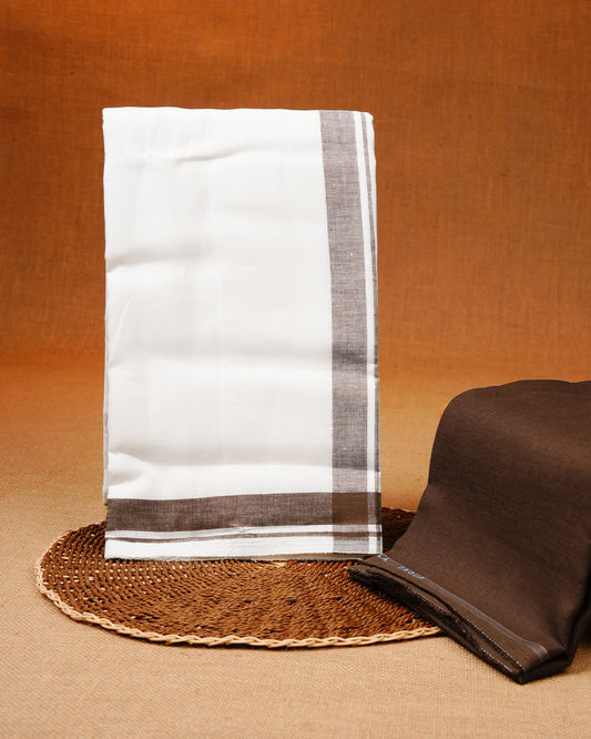Chocolate brown colour linen shirt material with matching Single Dhoti Set