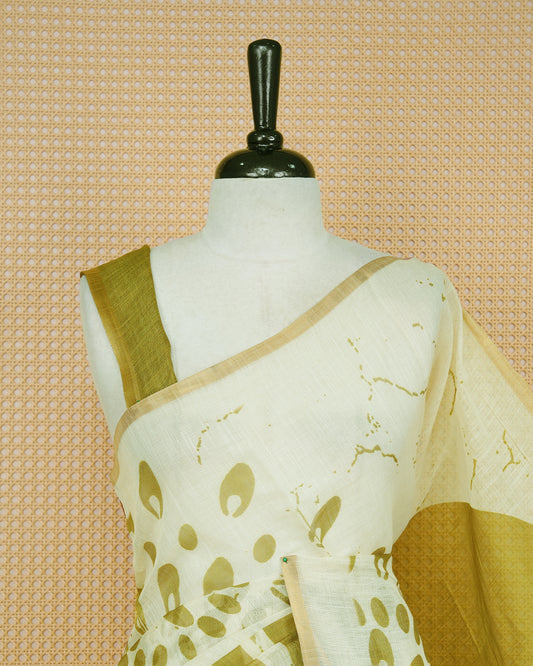 Peppermint & Olive green colour semi linen saree