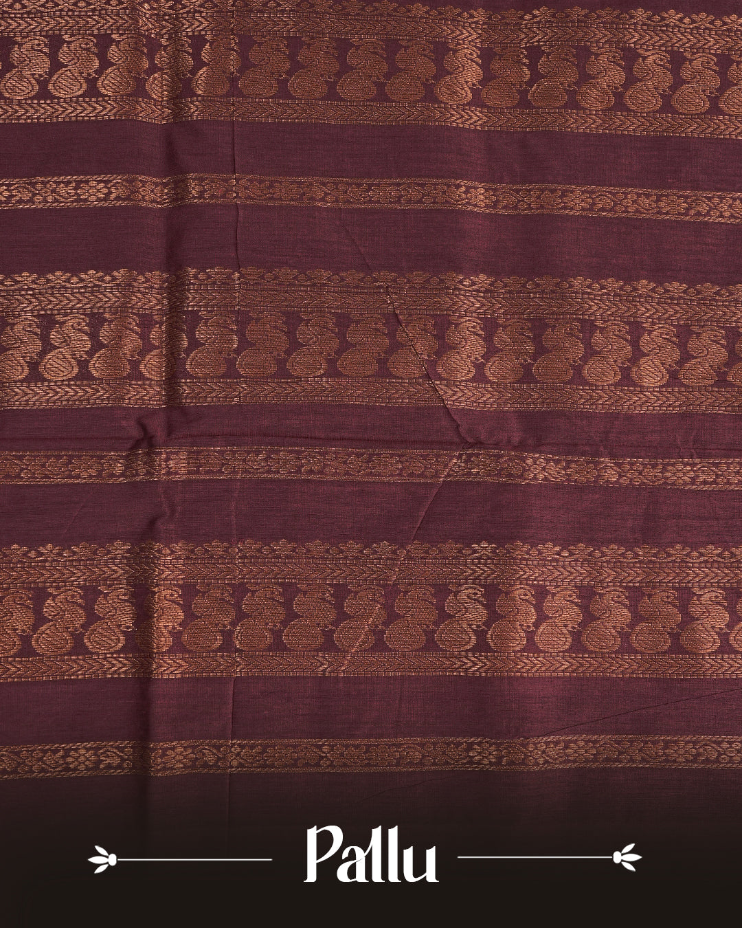 Dark Blue Colour Kalyani cotton saree featuring elegant antique zari peacock butta motifs on the body, complemented by a Maroon contrast pallu with a rich antique zari border, paired with a matching blouse piece