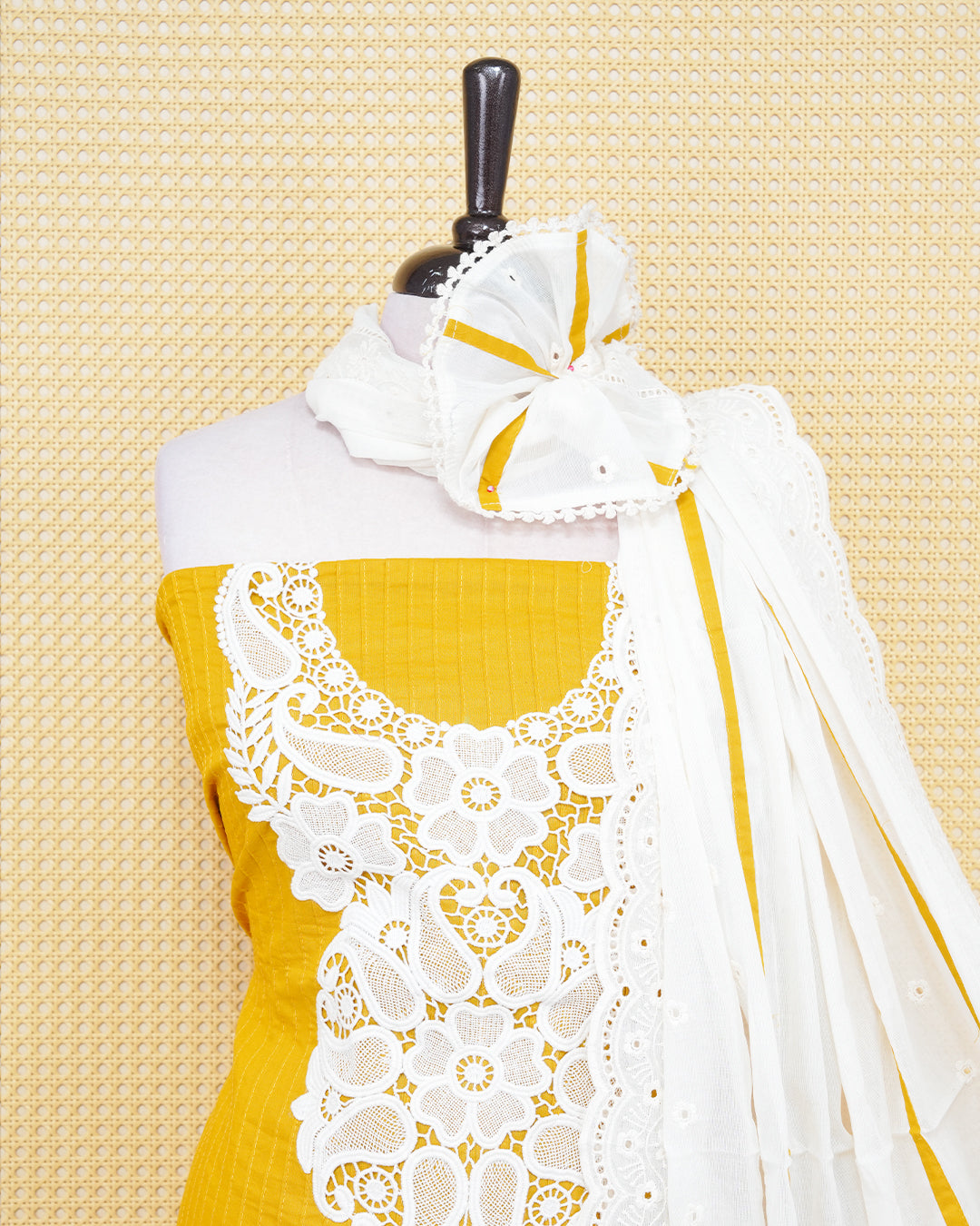 Yellow Colour Organza Salwar Material Featuring Thread Work on body, Paired With Matching Bottom & Elegant Dupatta