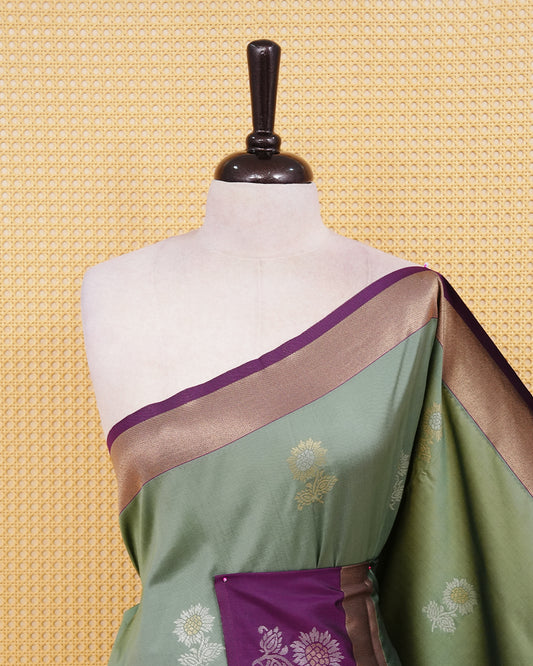 Pista green colour soft silk saree