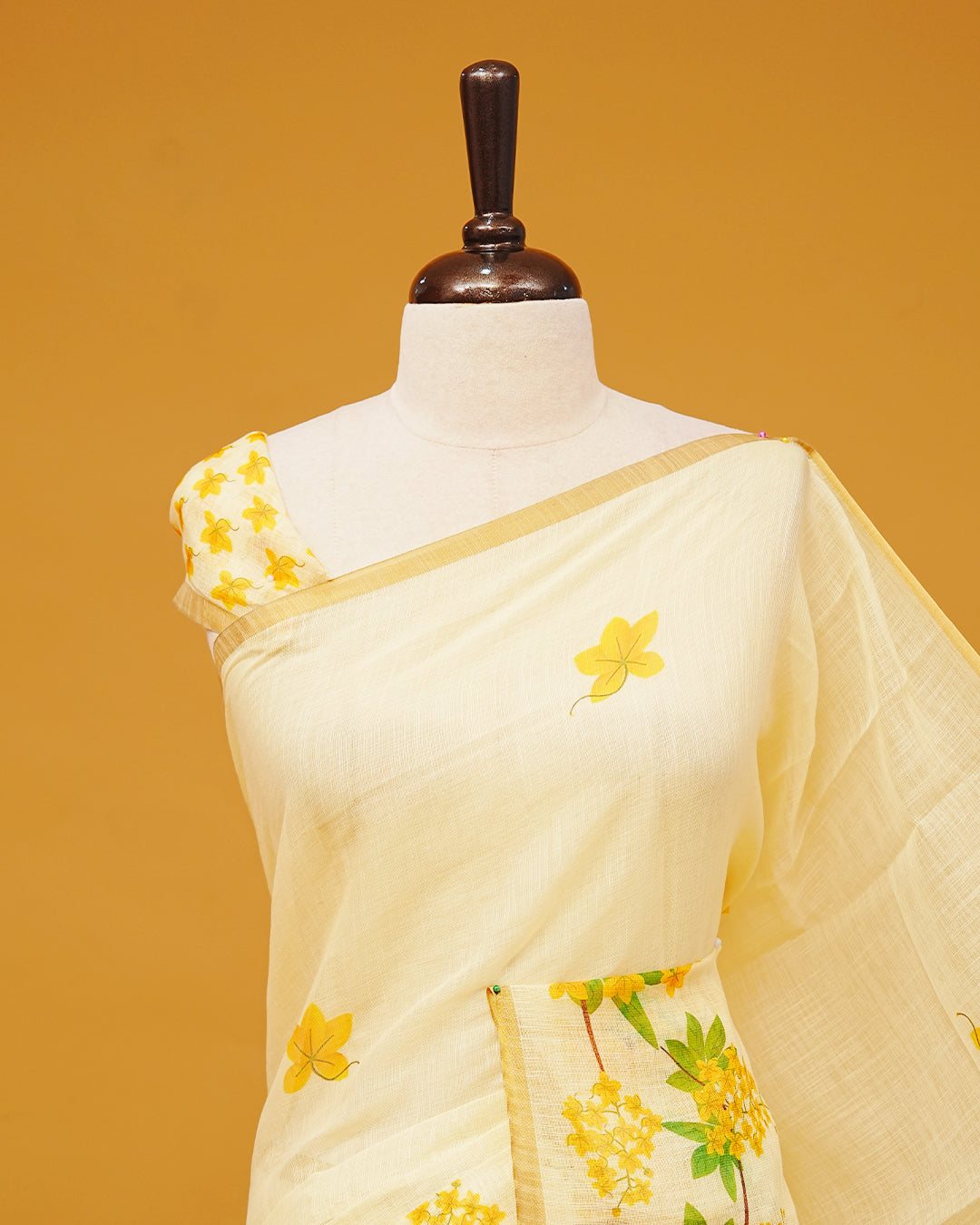 Butter Yellow Colour Semi Linen Saree