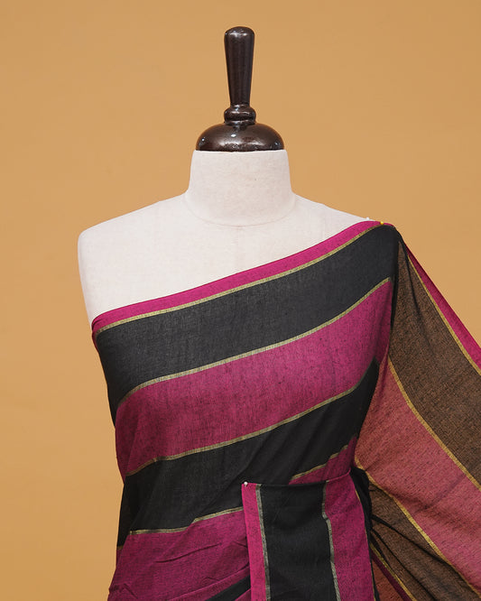 Black & dark magenta pink Colour Mul Cotton saree
