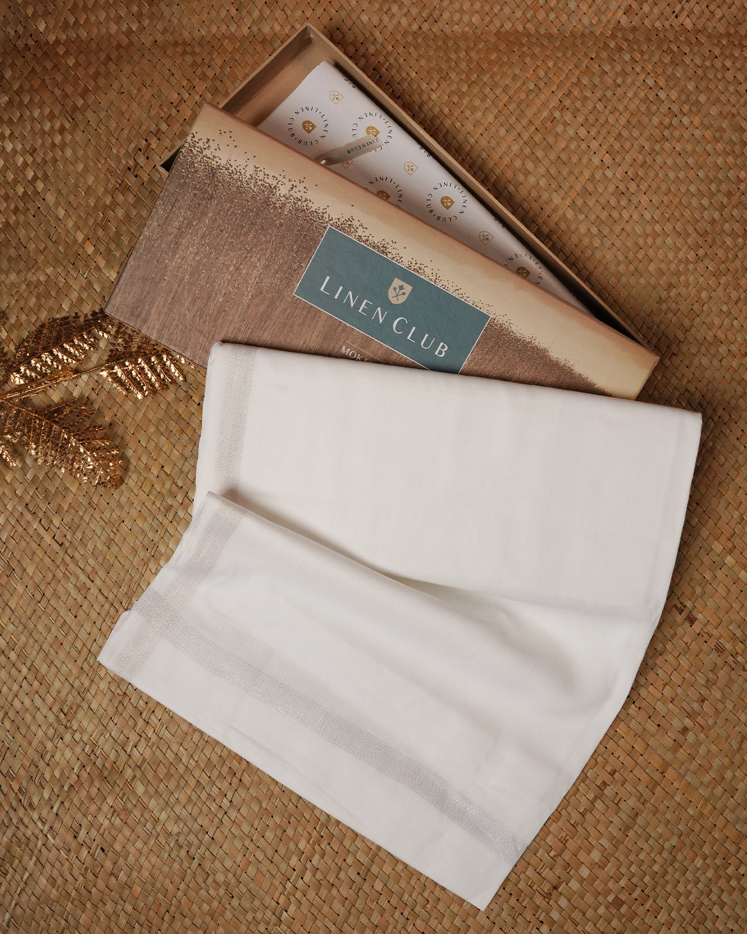 White colour Pure Linen Double dhoti With Silver Zari border.