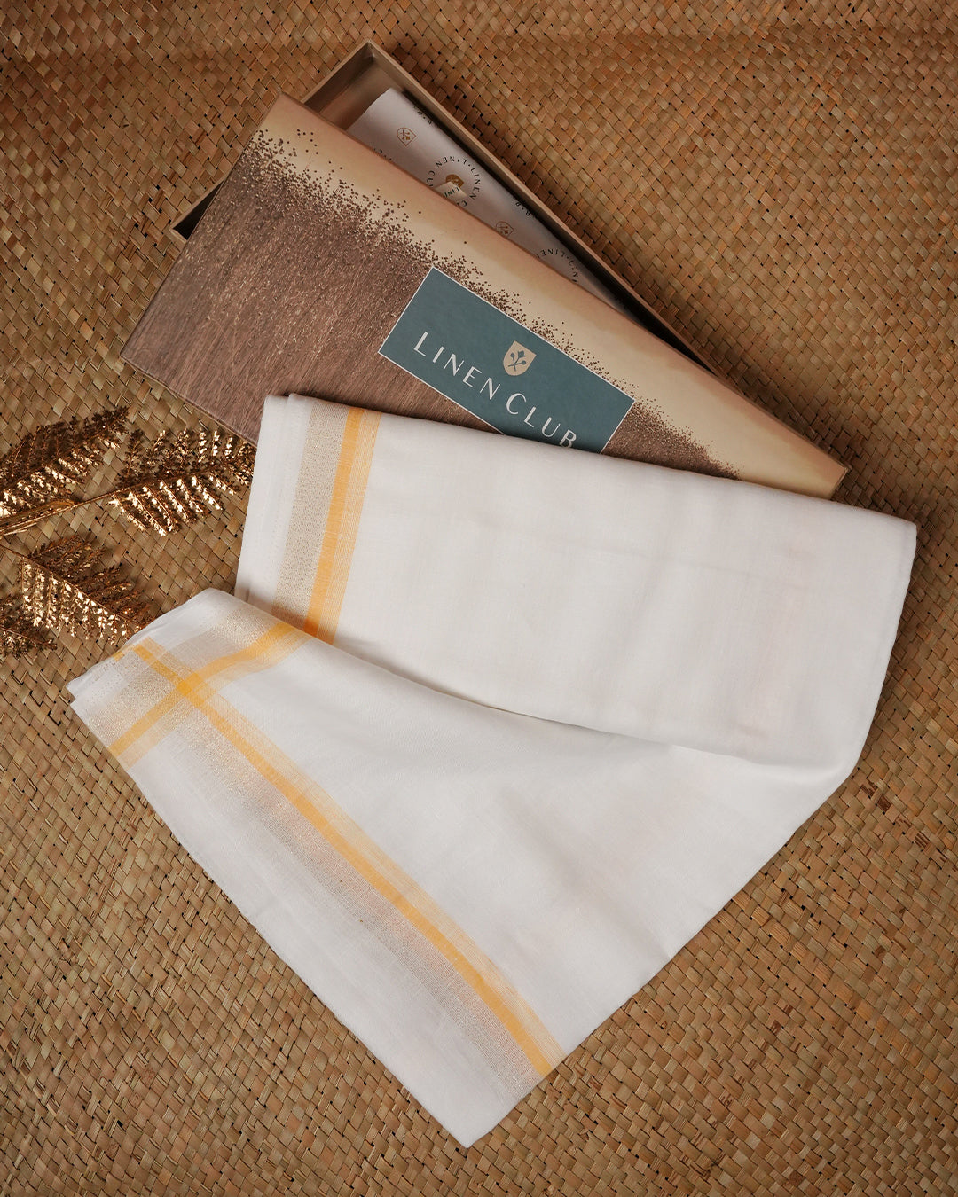 White colour Pure Linen Double dhoti With Light yellow border.