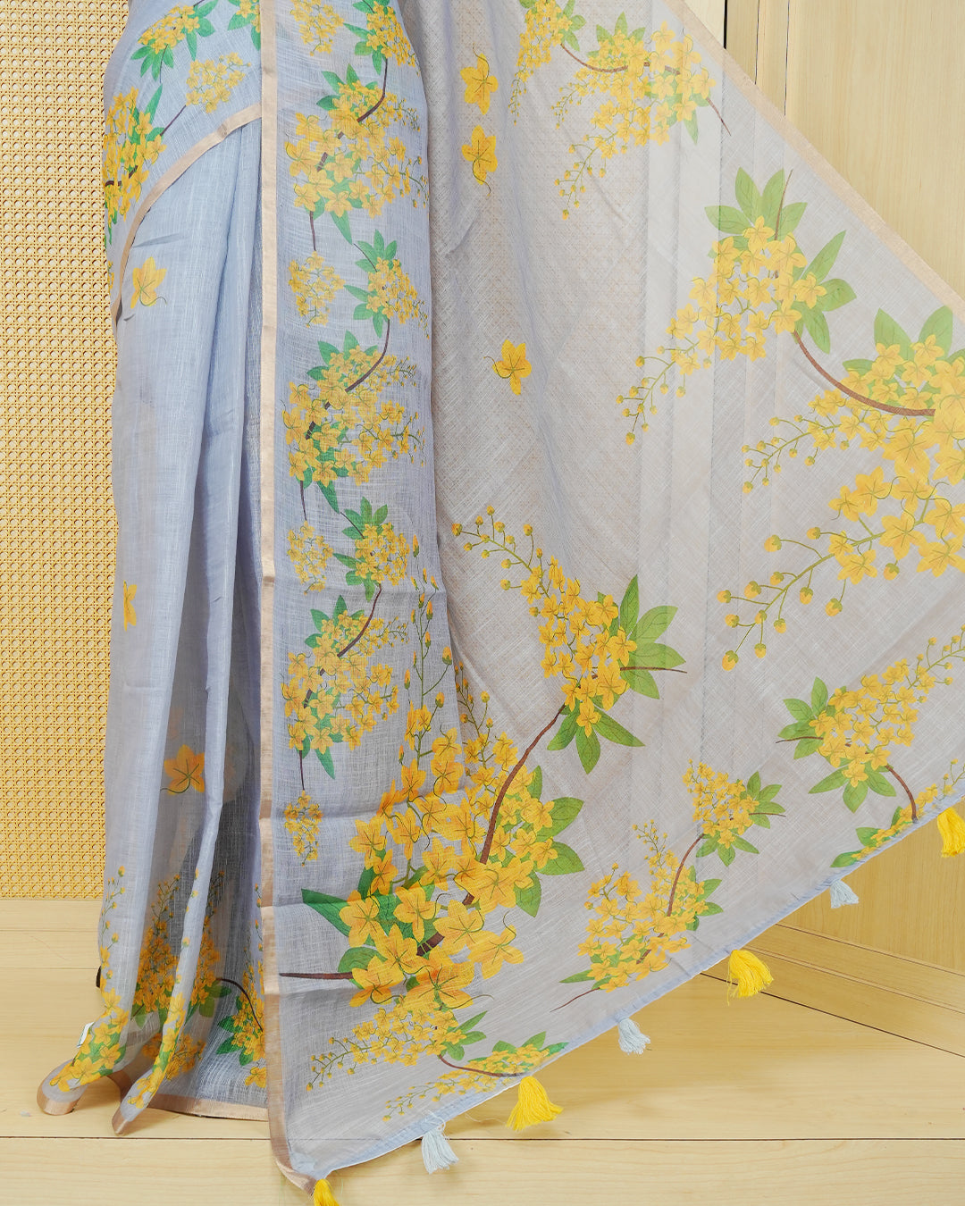 Grey colour semi linen saree