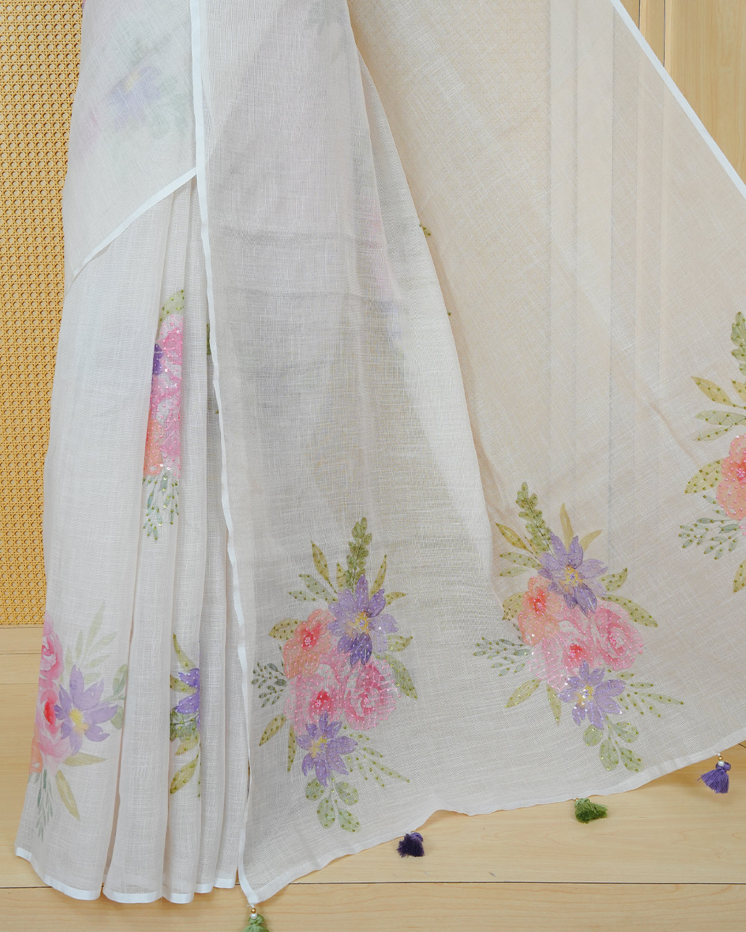 Light Pink colour linen tissue saree.