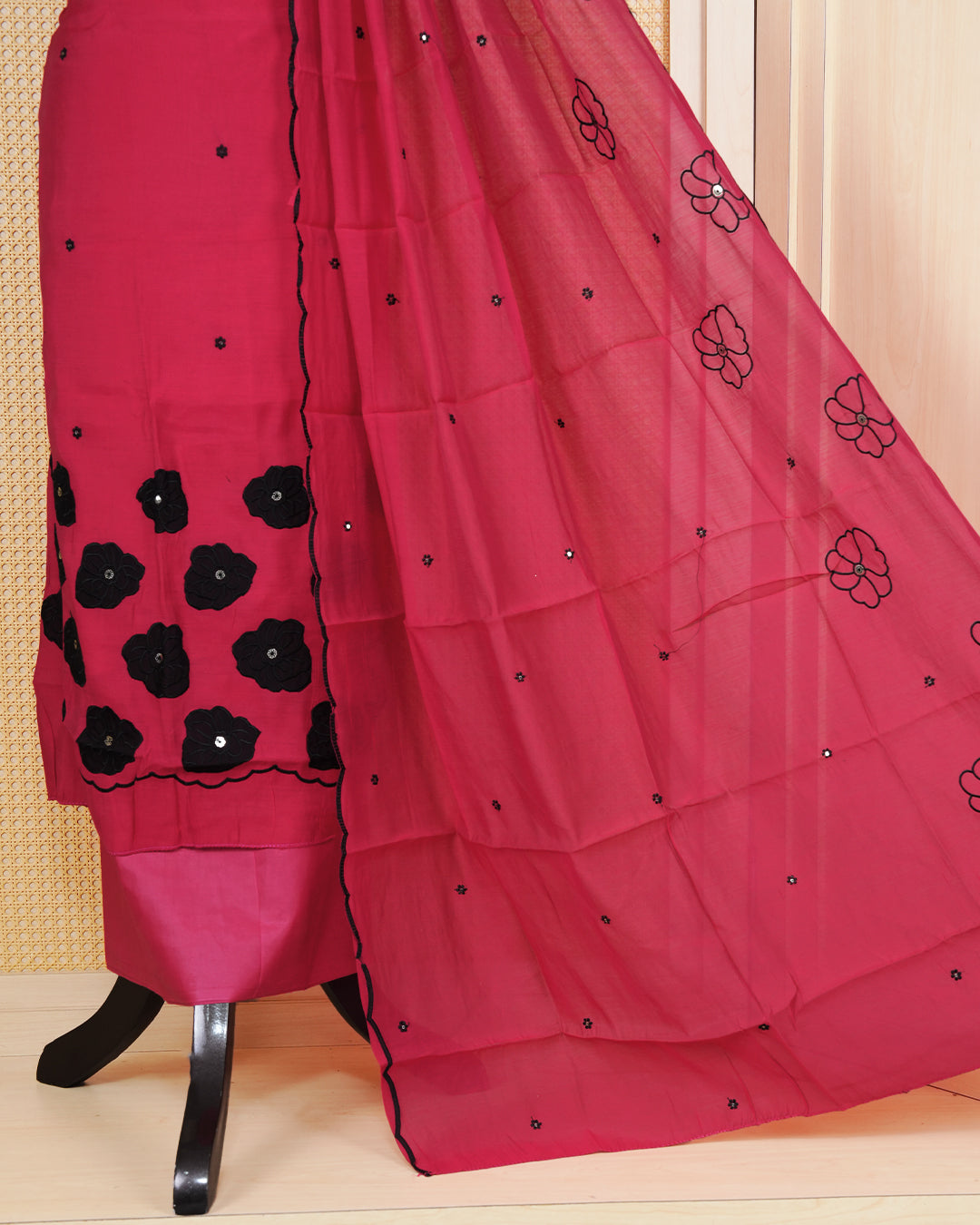 Rusty Red colour Salwar Material Featuring Thread Work on body, paired with matching Bottom & Elegant Dupatta.