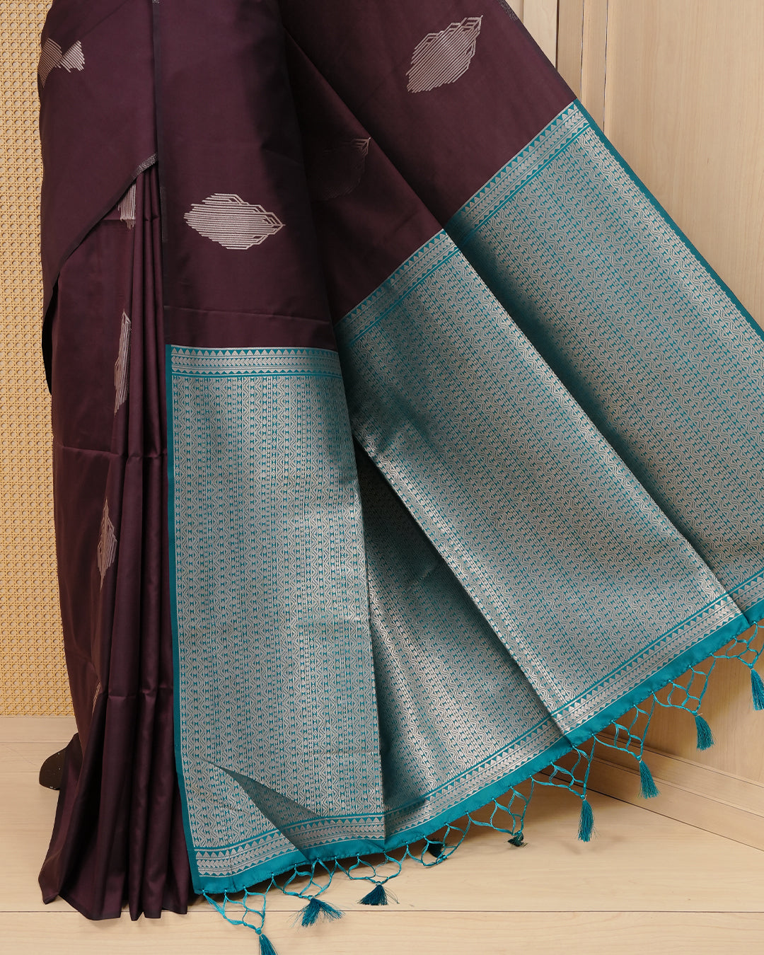 Dark brown colour soft silk saree
