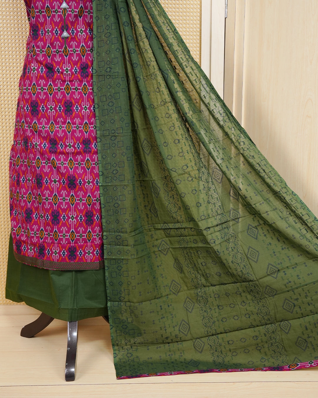 Dark Magenta Colour Cotton Salwar Material Featuring Print Pattern on body, Paired With Matching Bottom & Elegant Dupatta