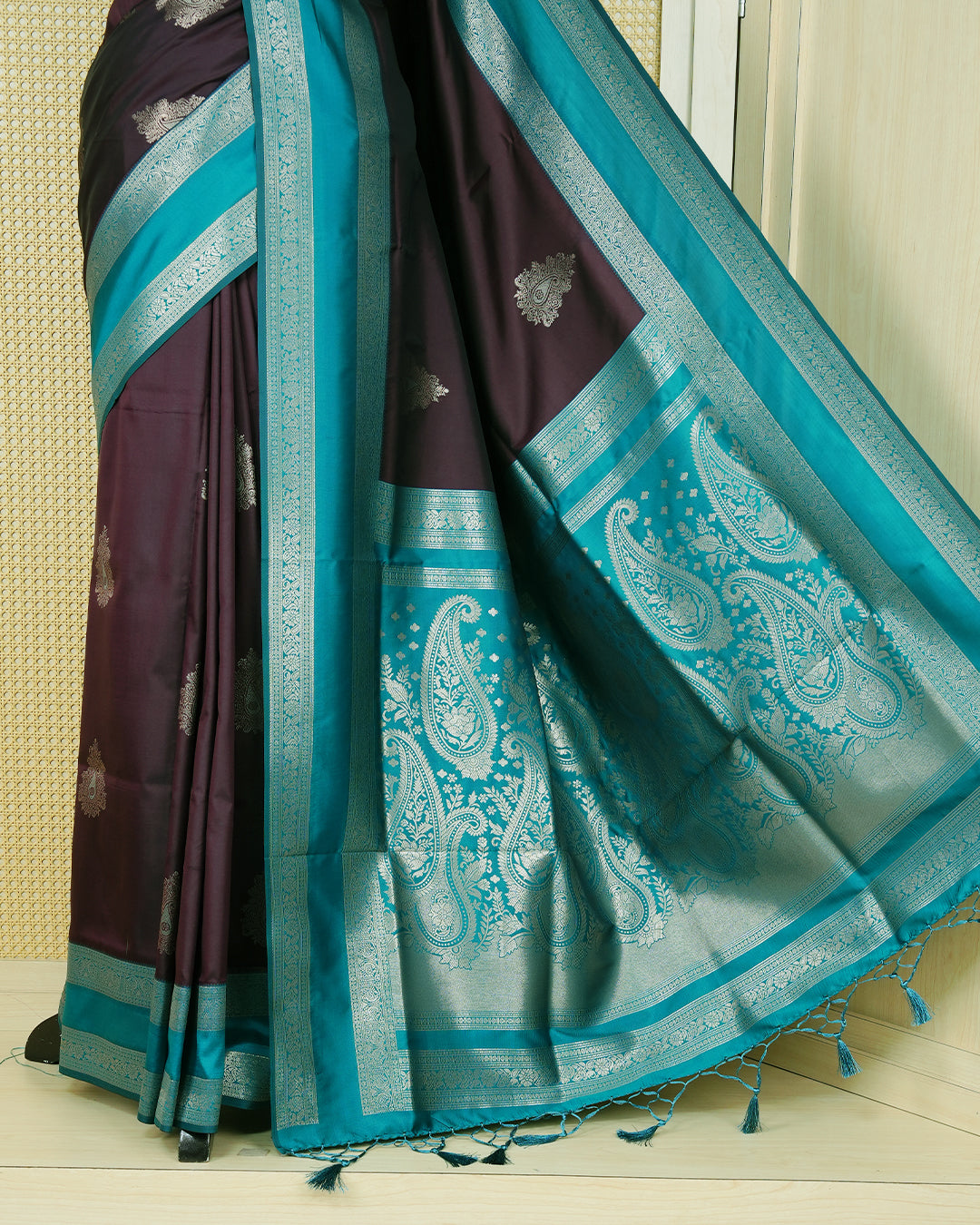 Dark brown colour soft silk saree