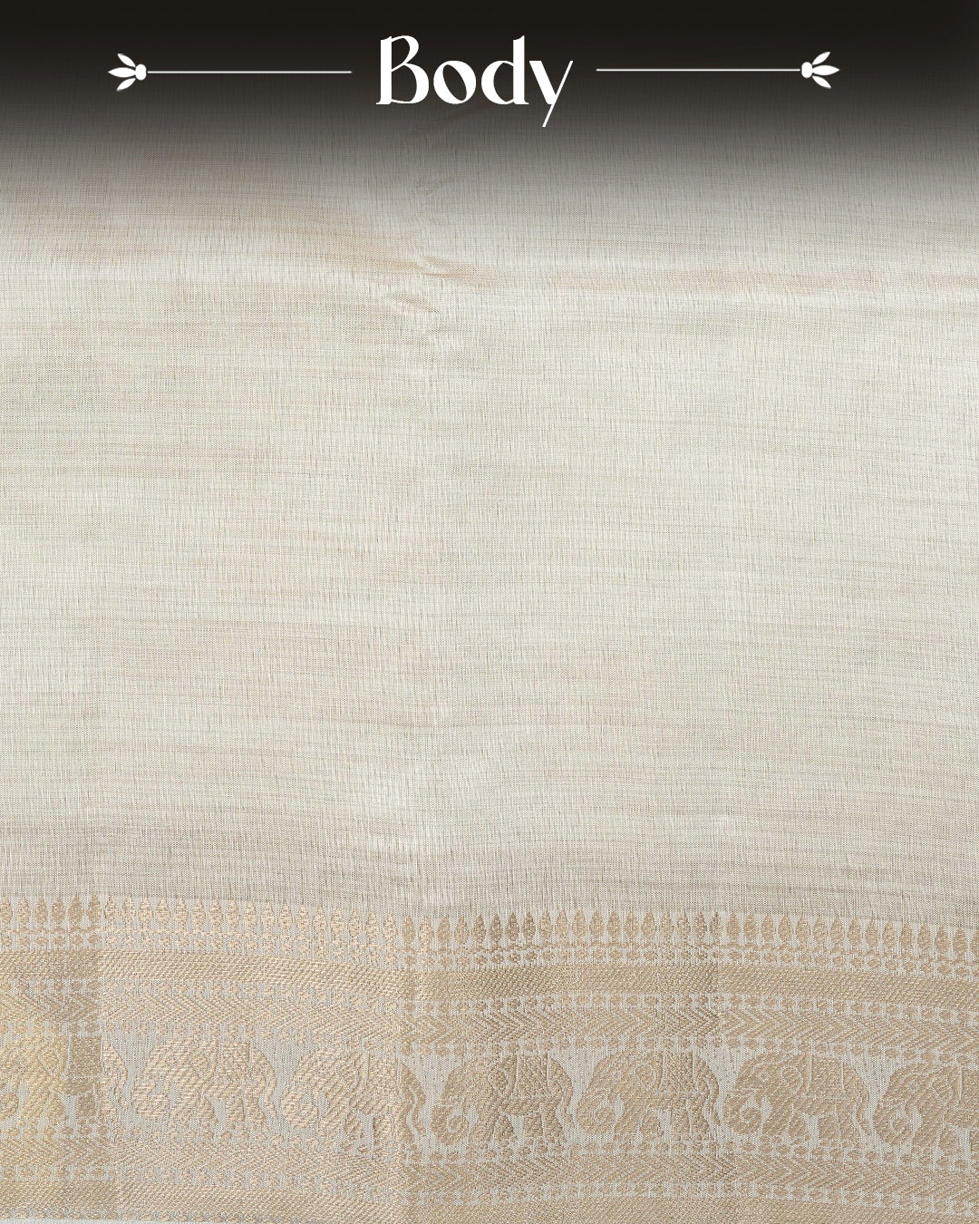 Off white gold Tussar saree featuring Gold zari buttas on body, complemented by self colour with traditional border, comes with matching blouse piece.