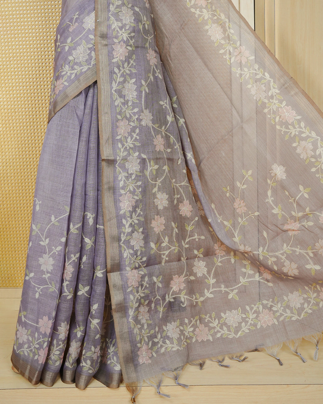 Lavender colour linen tissue BKU inspired saree