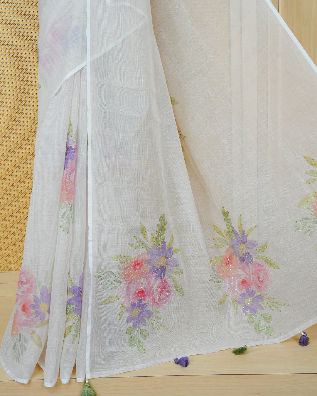Light Green colour linen tissue saree.