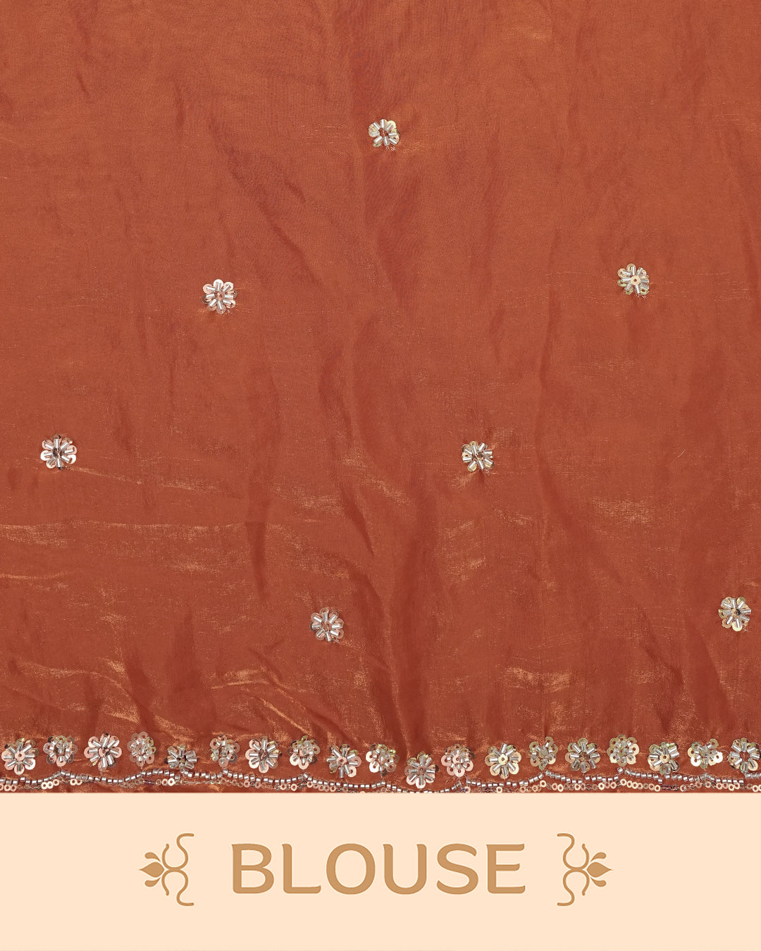 Rust Orange colour Designer saree featuring Beats & Sequins geometeric Pattern on body & worked border, comes with matching blouse piece.