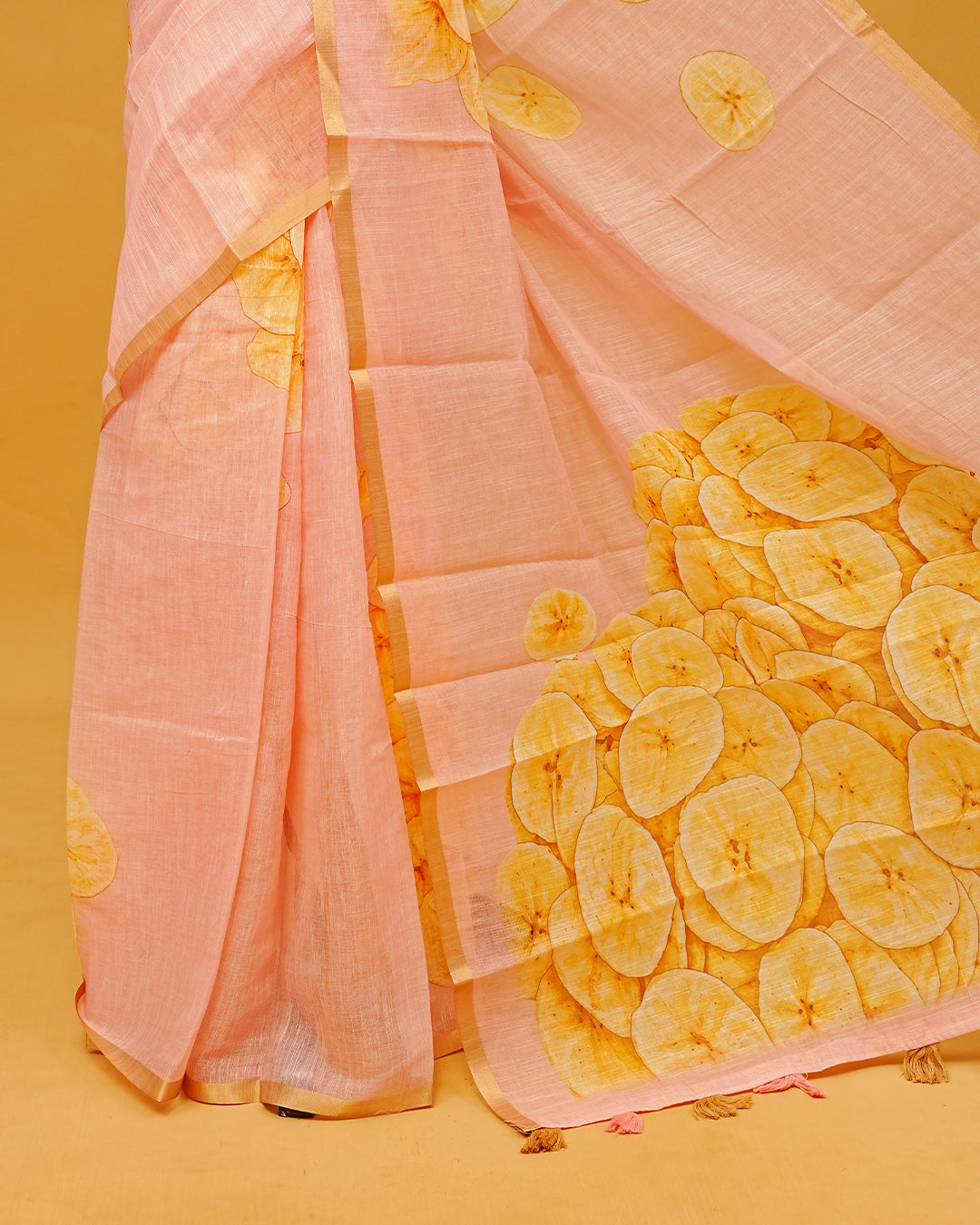 Light Pink Colour Semi Linen Saree featuring Chips prints, paired with matching printed blouse piece.