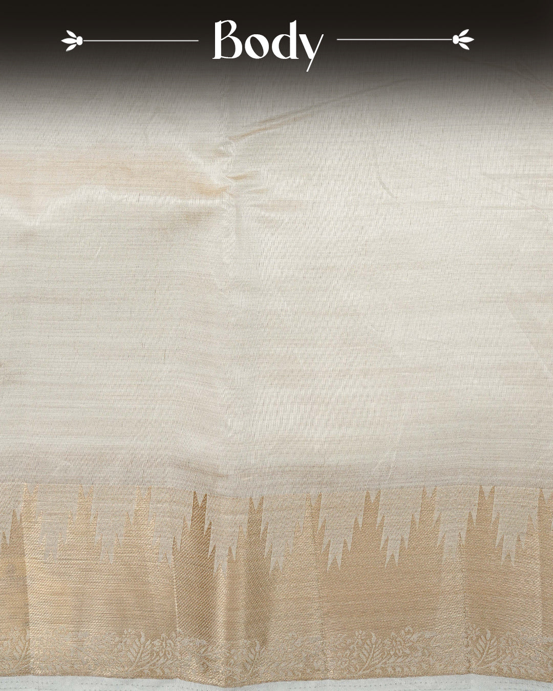 Off white gold Tussar saree featuring Gold zari buttas on body, complemented by self colour with traditional border, comes with matching blouse piece.