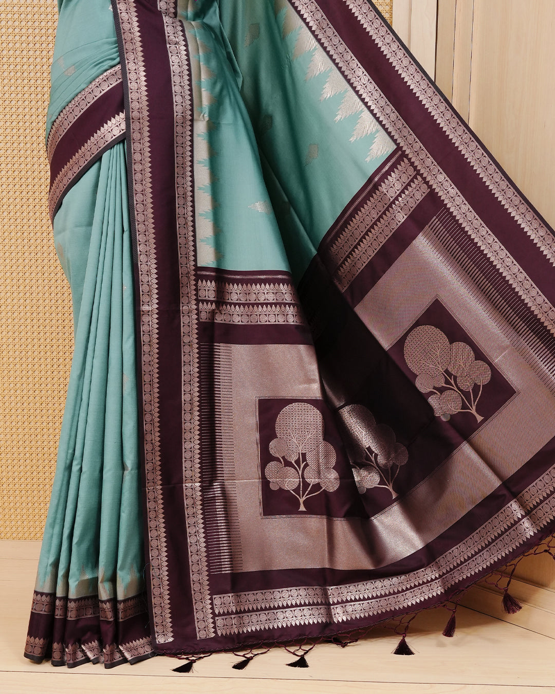 Mint green colour soft silk saree