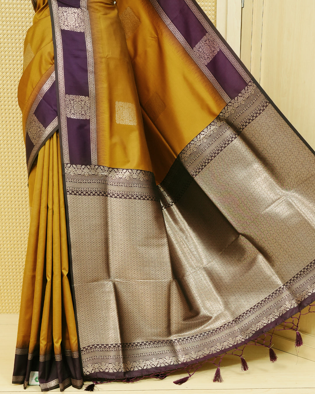 Mustard colour soft silk saree