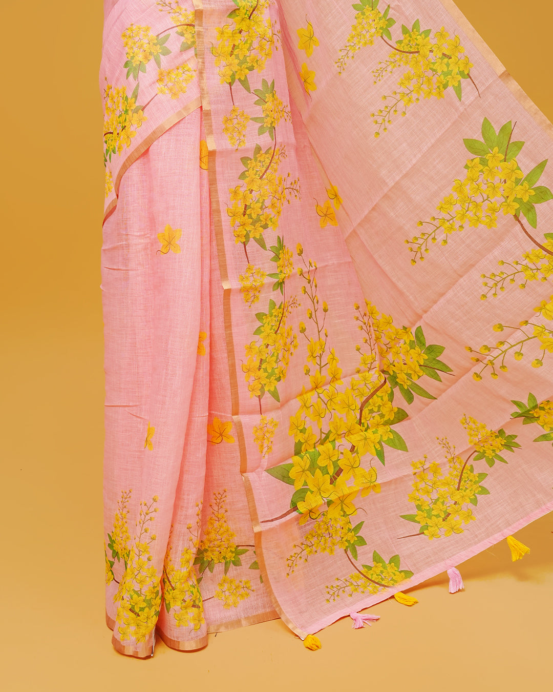 Pink Colour Semi Linen Saree