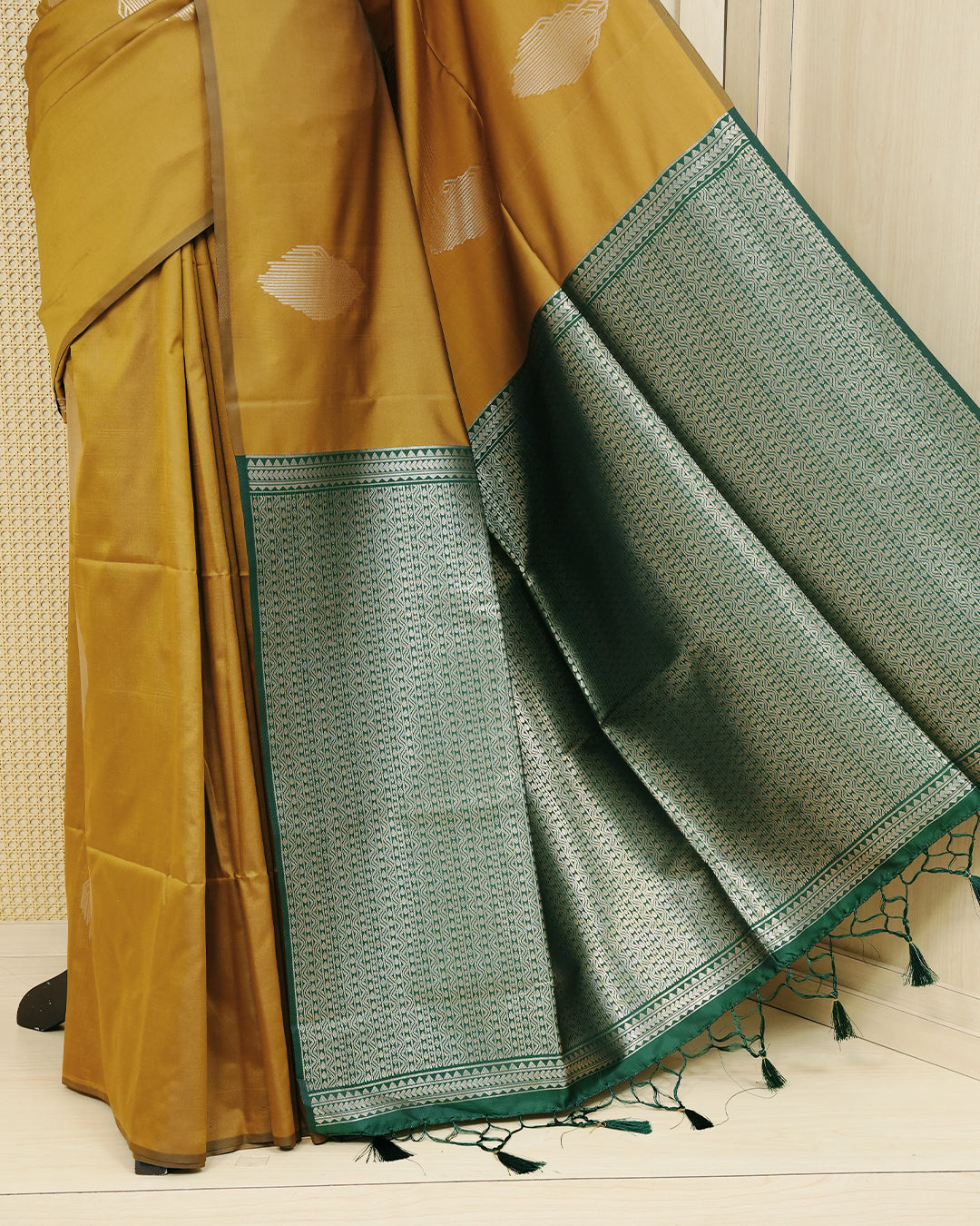 Mustard colour soft silk saree