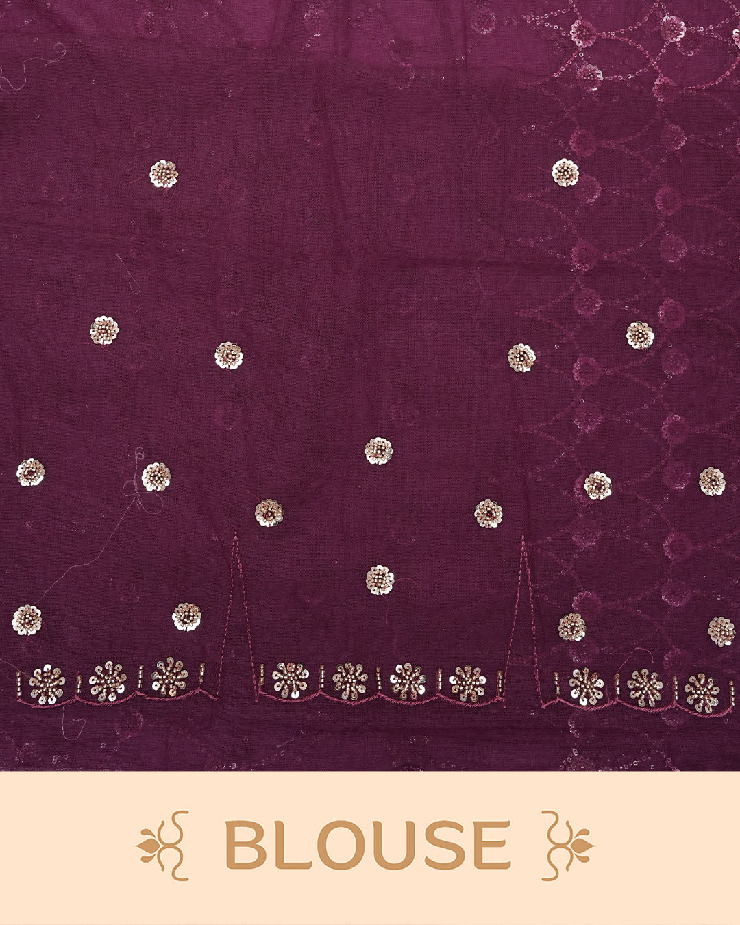 Purple colour Net Designer saree featuring Beats & Sequins geometric Pattern on body & worked border, comes with matching blouse piece.