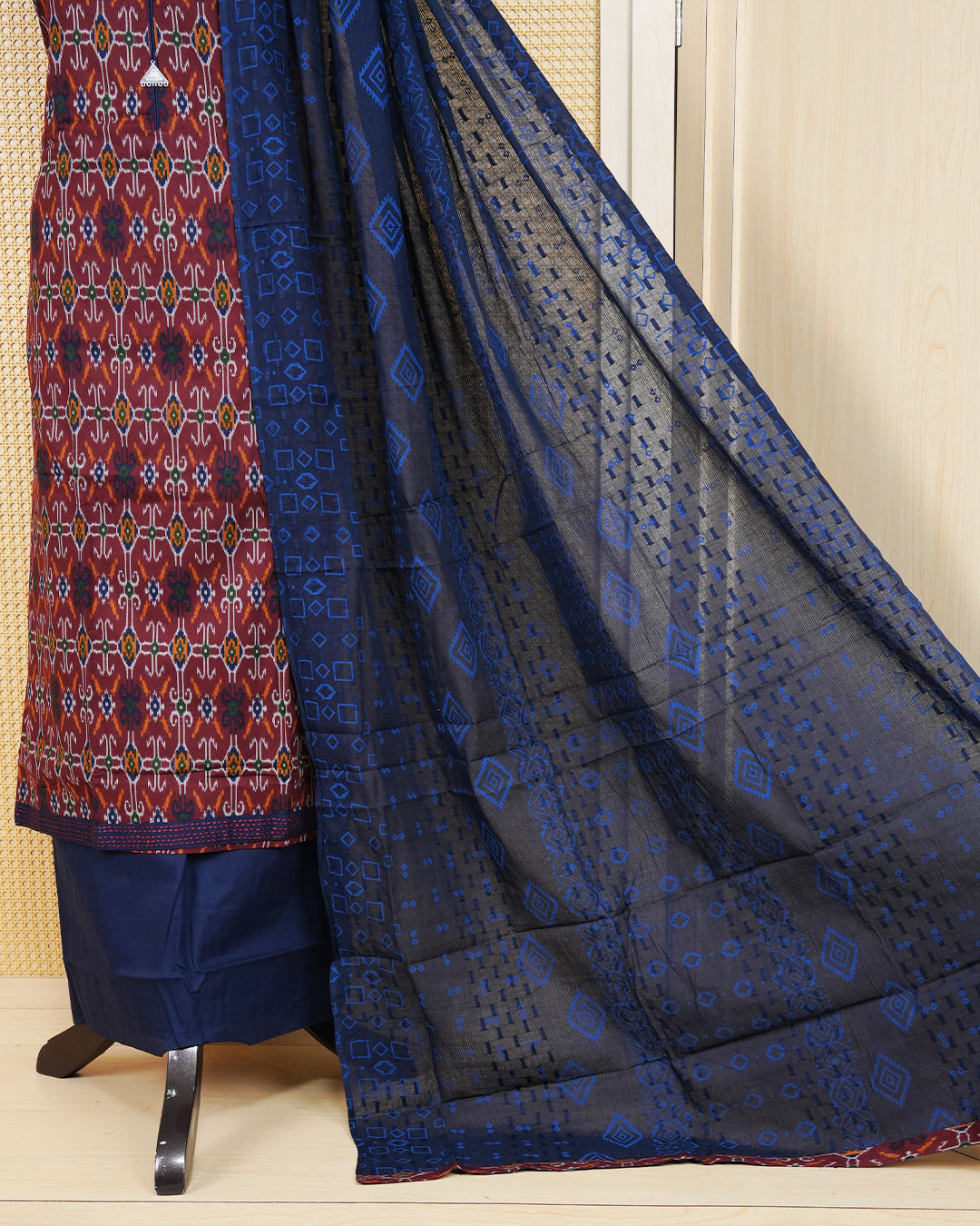 Brown Colour Cotton Salwar Material Featuring Print Pattern on body, Paired With Matching Bottom & Elegant Dupatta