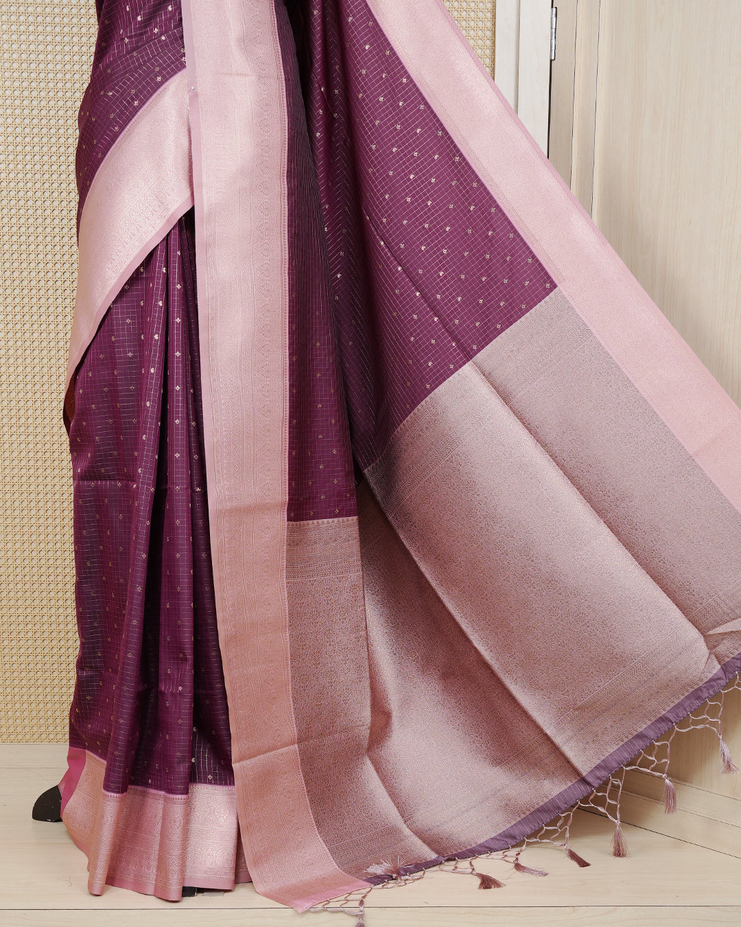Plum purple colour soft silk saree