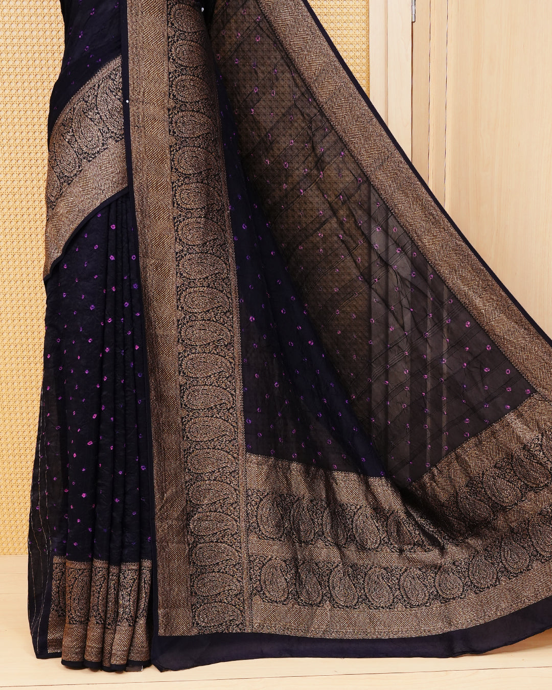 Dark purple Colour banaras bandhani saree