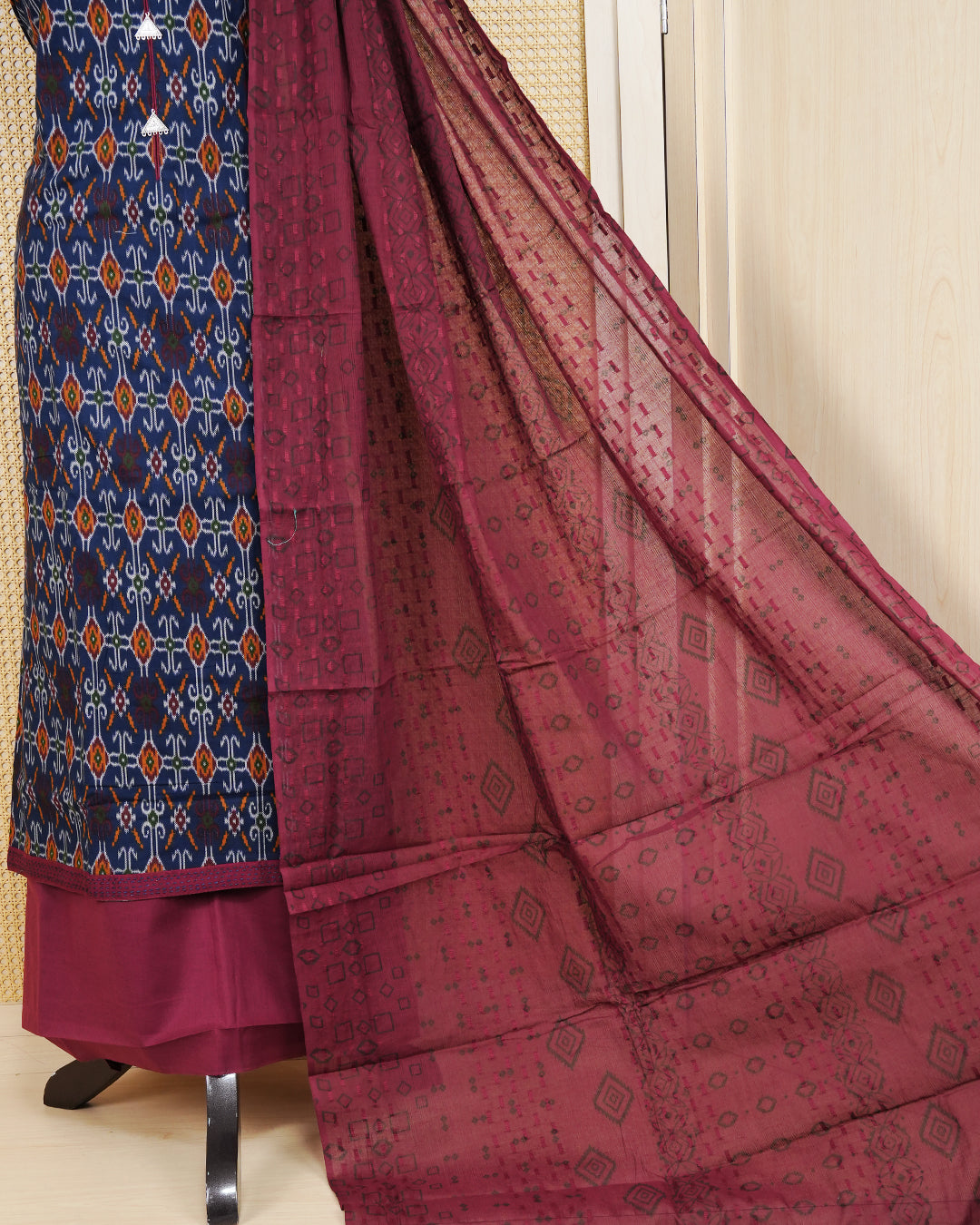 Blue Colour Cotton Salwar Material Featuring Print Pattern on body, Paired With Matching Bottom & Elegant Dupatta