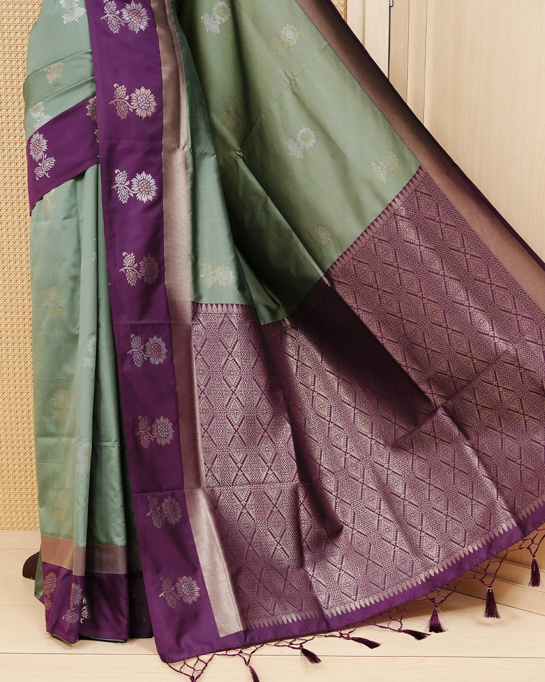 Pista green colour soft silk saree