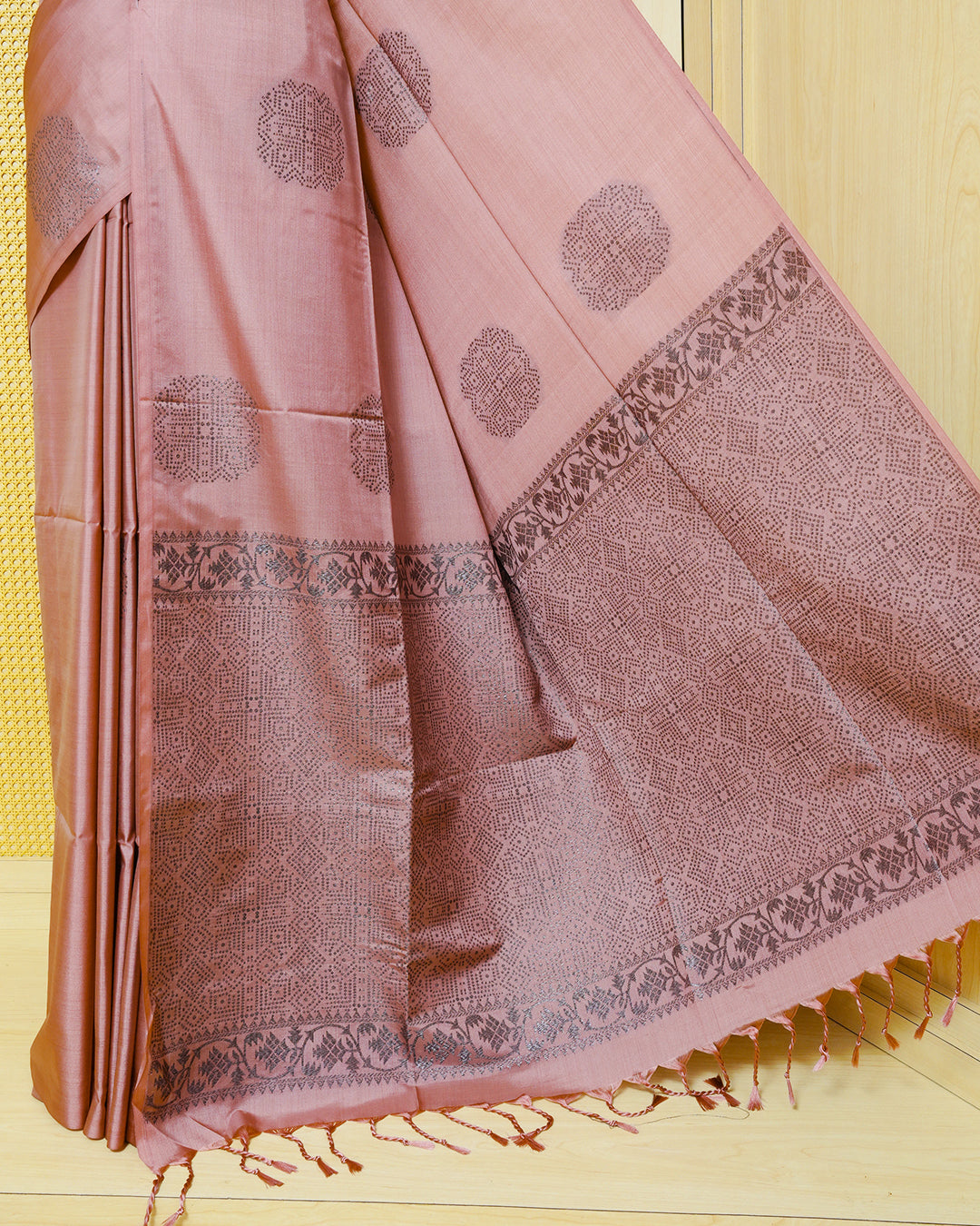Dark pastel pink colour soft silk saree