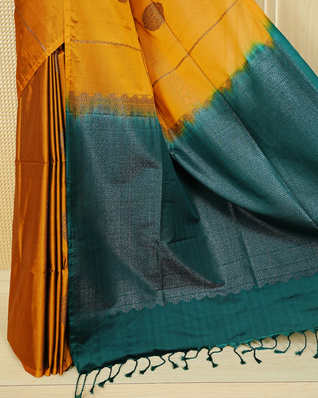Duke Mustard Yellow colour soft silk saree