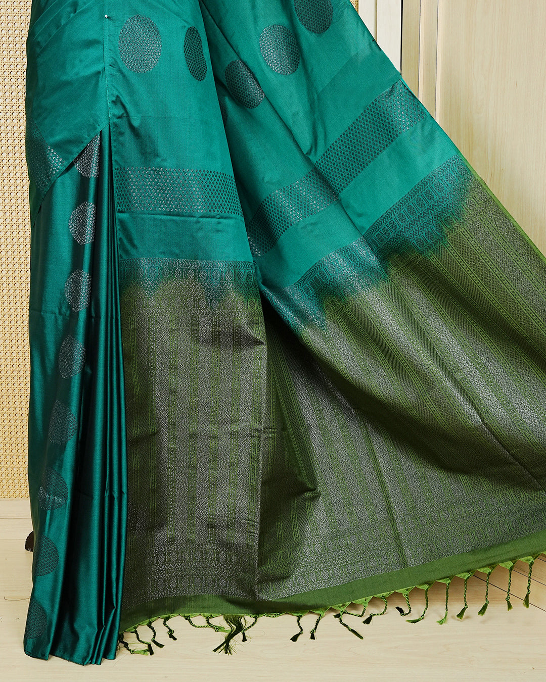 Emerald green colour soft silk saree