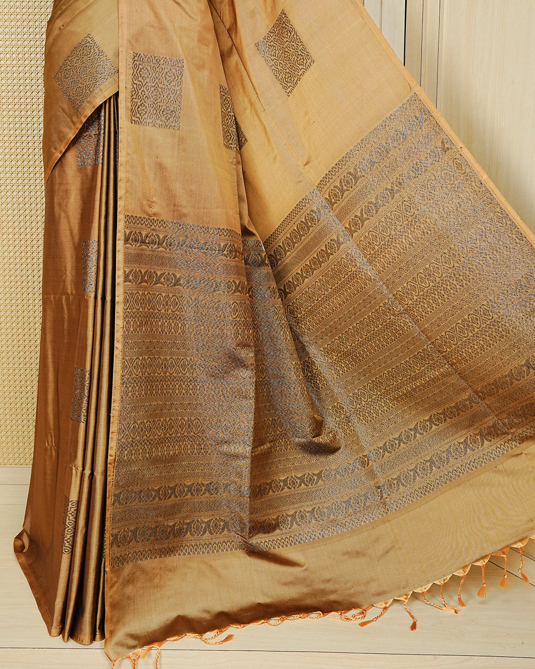 Antique gold colour soft silk saree