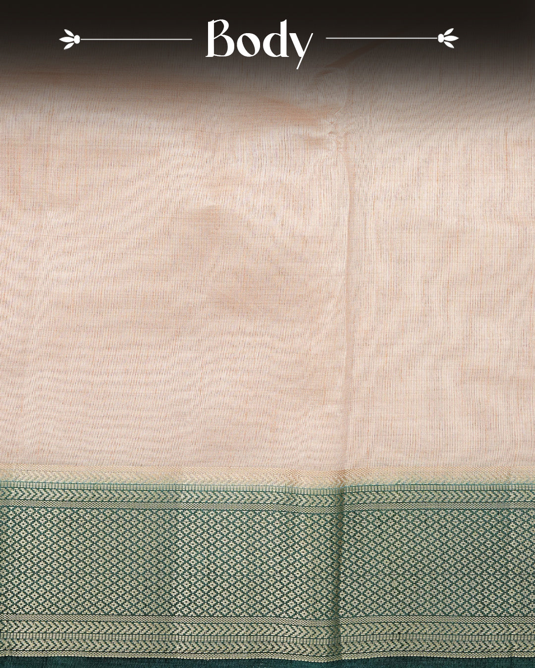 Cream colour Tussar silk saree Featuring Elegant Plain body, complemented by Contrast dark green colour with gold zari border, paired with matching blouse piece.