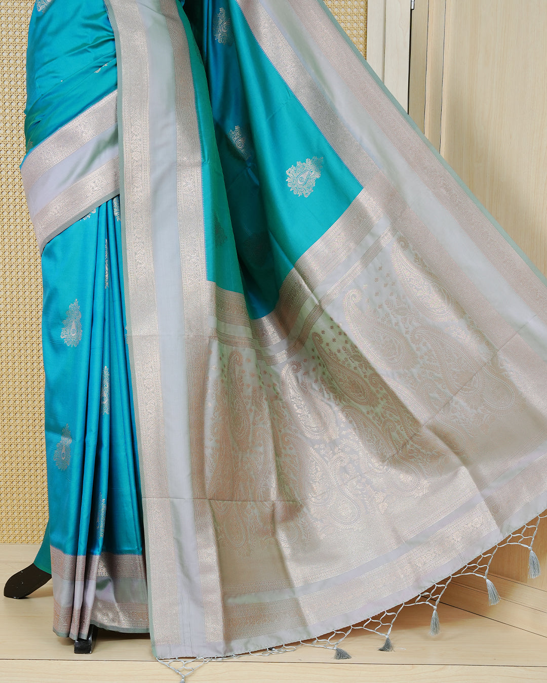 Sea green colour soft silk saree